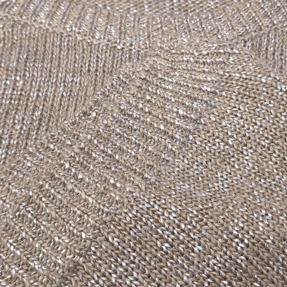 Vince Linen Blend Tan And Silver Metallic Crew Neck Sweater Relaxed Fit Small - Picture 9 of 9